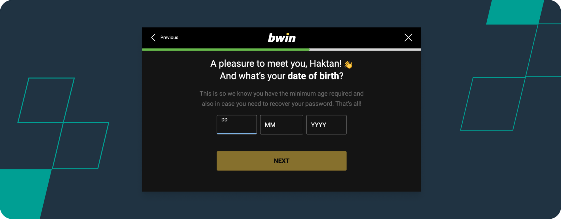 bwin Registration Screenshot