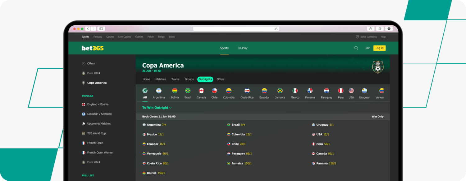 bet365 copa america website screenshot