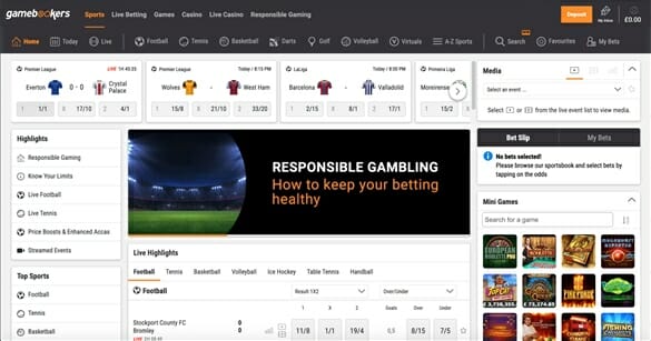 Gamebookers homepage