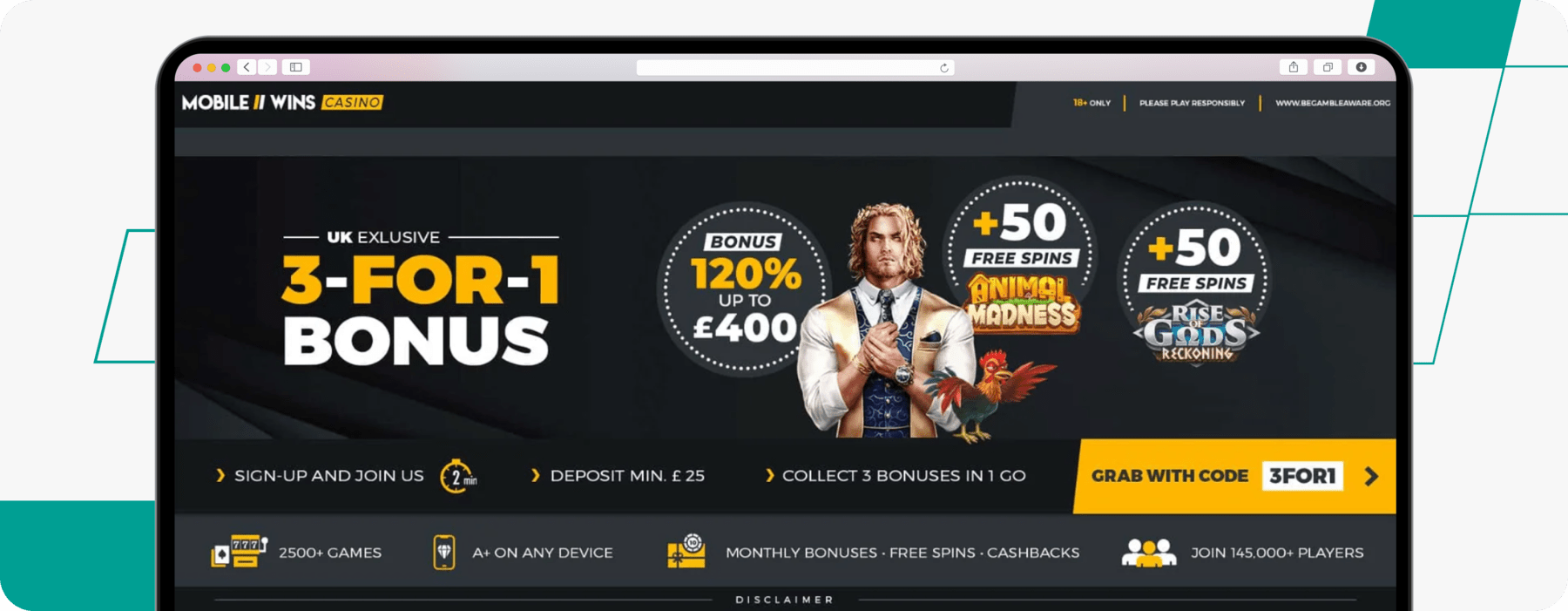 screenshot of mobilewins casino welcome offer